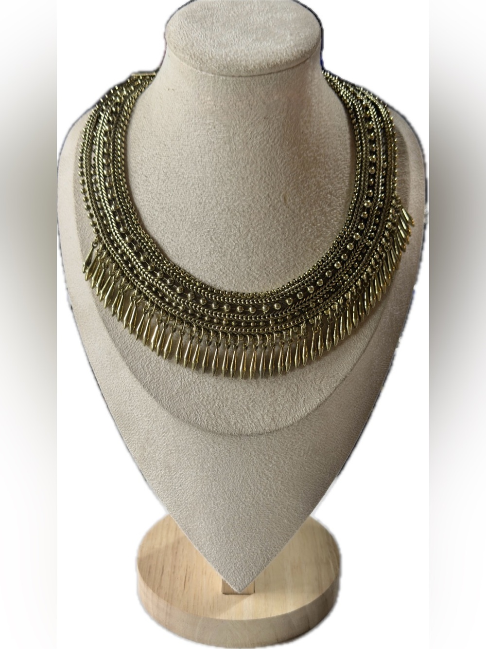 8” adjustable Shyanne Gold-Tone Layered Fringe Statement Necklace